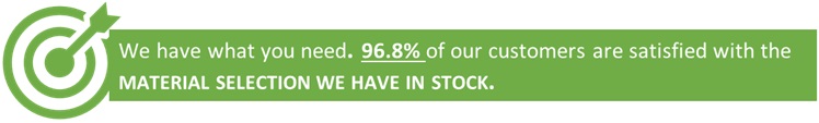 We have what you need. 96.8% of our customers are satisfied with the Material Selection we have in stock
