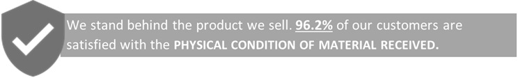 We stand behind the product we sell. 96.2% of our customers are satisfied with the physical condition of material received.